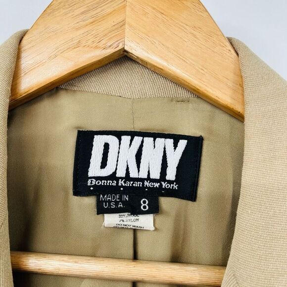 DKNY Blazer Jacket Tan Single Breasted Long Sleeve Wool Blend Womens Size 8 - Picture 5 of 9